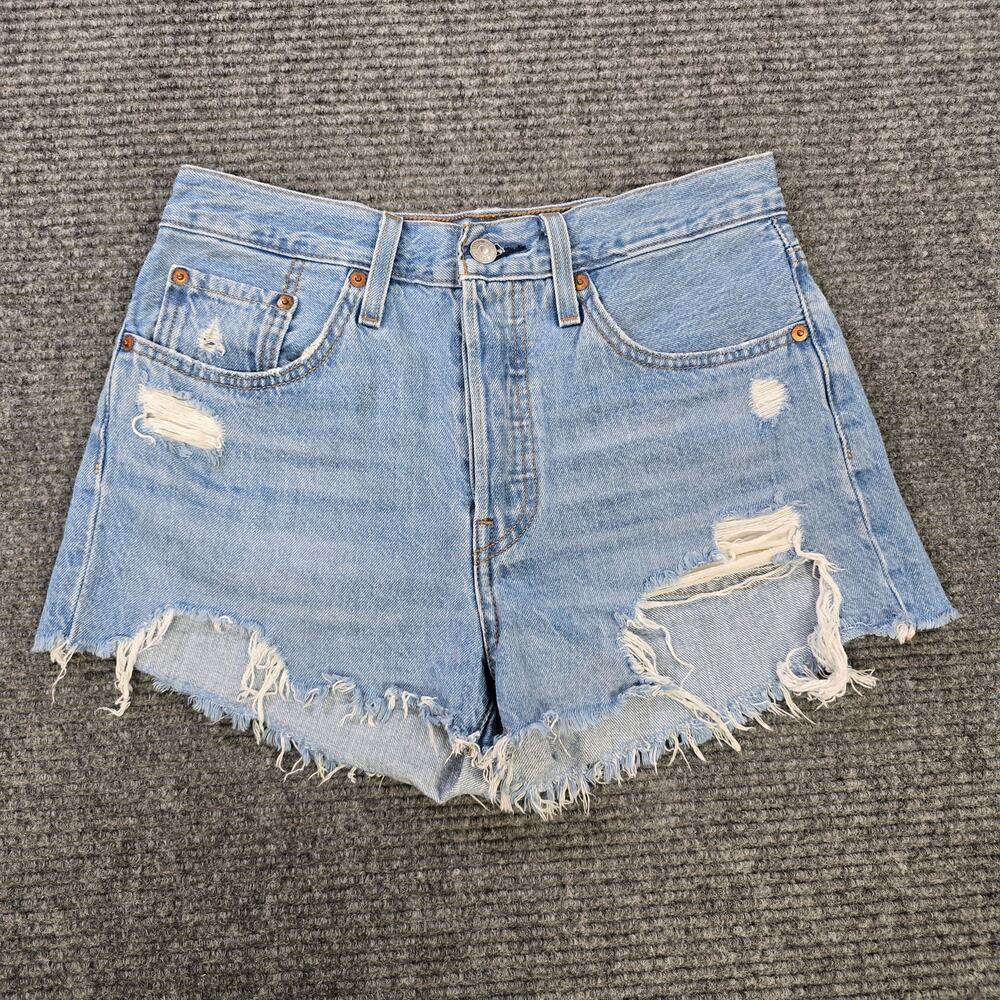 Levi's 501 Shorts Womens 27 Blue Distressed Cutoff High Rise Raw Hem